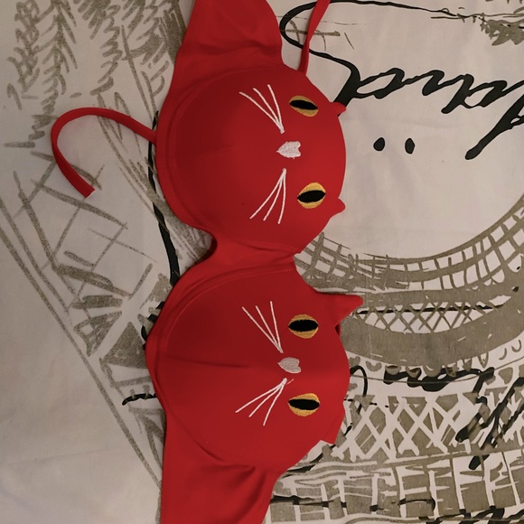 2/$25 Rare Kitty Cat Shaped Ears Bikini Bra Top Red SM Medium / Large XL Junior - Picture 3 of 7
